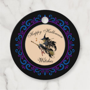 Étiquettes Cadeau Bleu Violet Joyeux Halloween Sorcières