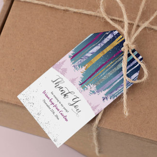 Étiquettes-cadeau Bleu Violet Mystique Bois enneigé Hiver Anniversai