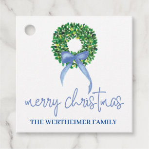 Étiquettes Cadeau Bleu Wreath Holiday Tags de Noël
