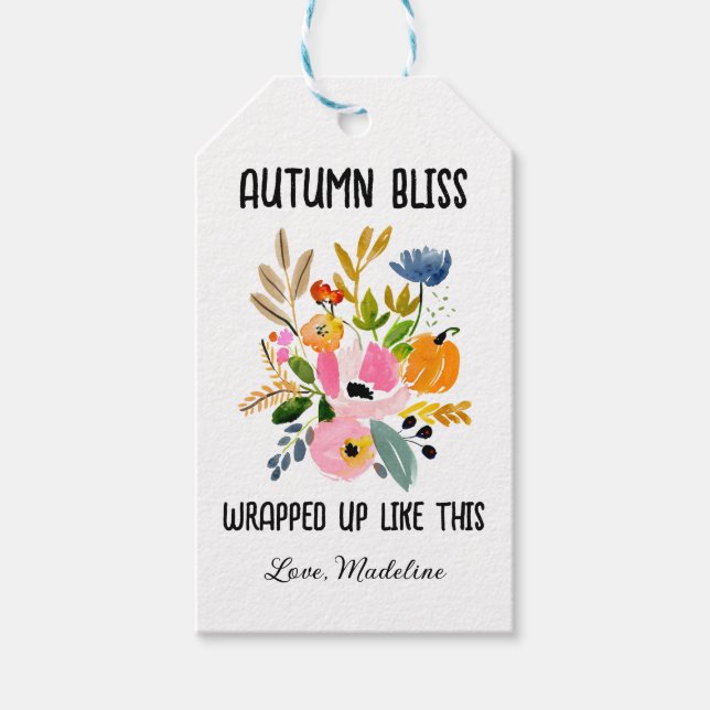 Étiquettes-cadeau Bliss automne bouquet floral avec Citrouilles (Devant)