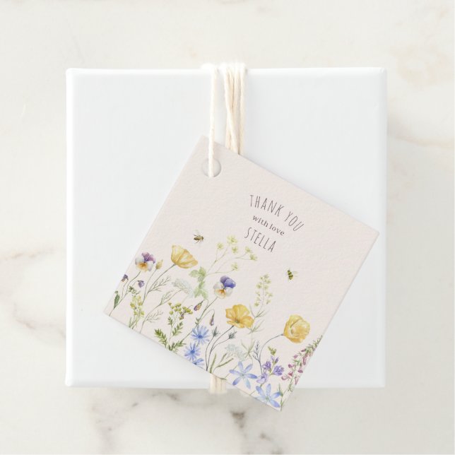 Étiquettes Cadeau Bliss d'été, fleur sauvage, rustique, aquarelle, (En situation)