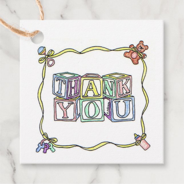 Étiquettes Cadeau Blocs bébé Baby shower Merci (Devant)