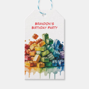 Étiquettes-cadeau Blocs de bâtiment colorés Explosion fête d'anniver