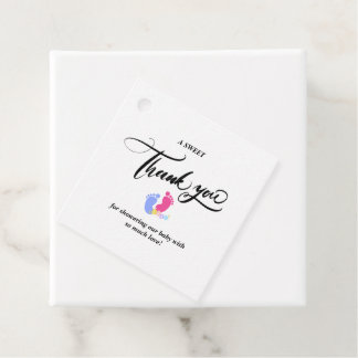 Étiquettes Cadeau Blocs Empreintes de Bébé au Pastel Rose et Bleu Mi