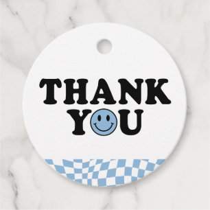 Étiquettes Cadeau Blue À damiers Preppy Smile Anniversaire Merci