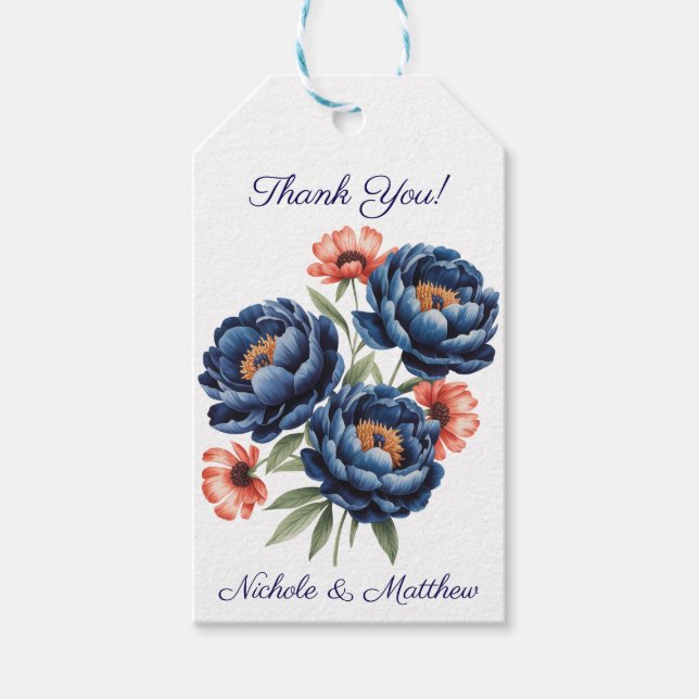 Étiquettes-cadeau Blue and Burnt Orange Floral Wedding Thank You (Devant)