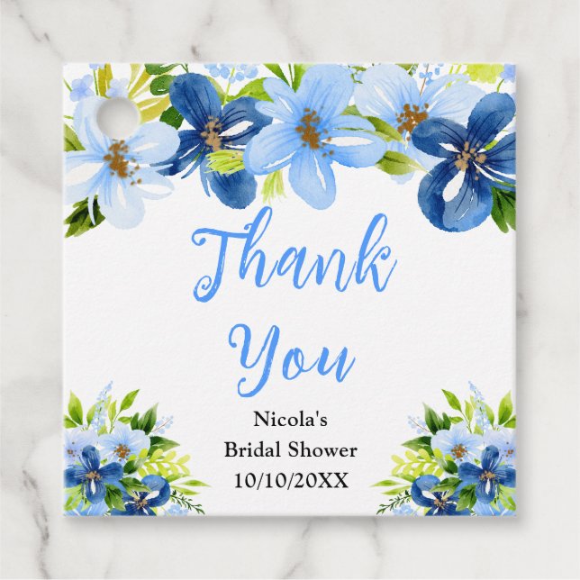 Étiquettes Cadeau Blue and Navy Flowers Bridal Shower Thank You (Devant)