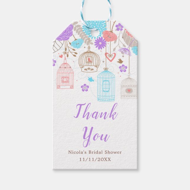 Étiquettes-cadeau Blue and Purple Floral Bird Cages Bridal Shower (Devant)