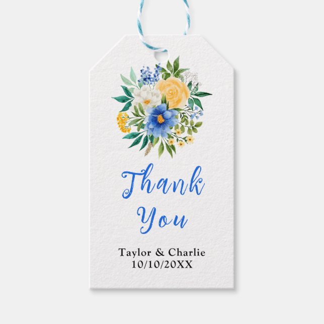 Étiquettes-cadeau Blue and Yellow Floral Wedding Thank You (Devant)