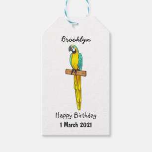 Étiquettes-cadeau Blue-and-yellow macaw bird cartoon illustration