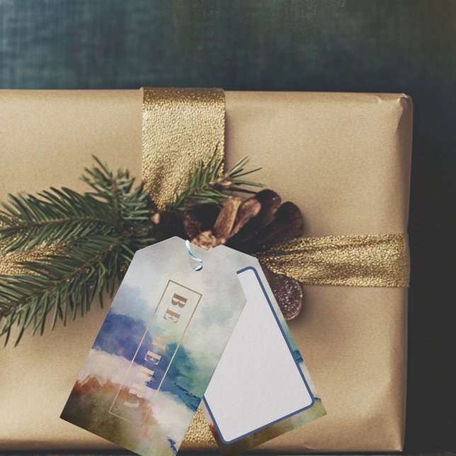 Étiquettes-cadeau Blue Be Joyeux Holiday (Be Merry Watercolor Gift Tag)
