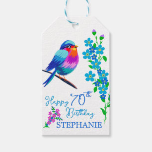Étiquettes-cadeau Blue Bird Oubliez-moi pas Floral 70e Anniversaire