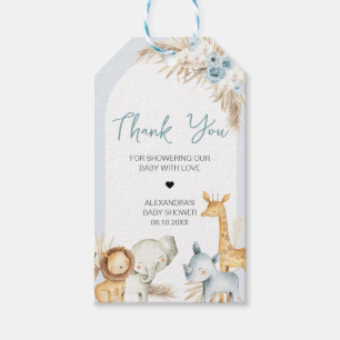 Étiquettes-cadeau Blue Boho Floral Safari Baby shower Favoriser Tags