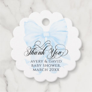 Étiquettes Cadeau Blue Bow Moderne Baby shower garçon élégant