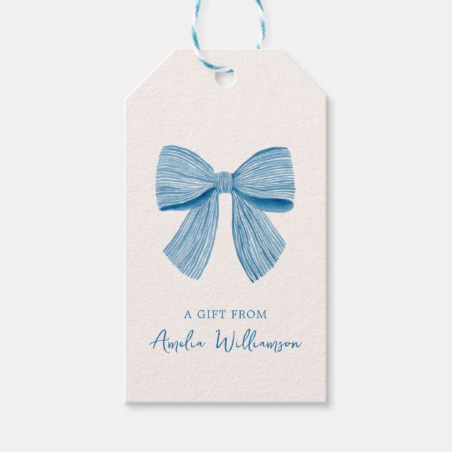 Étiquettes-cadeau Blue Bow Personalized Classic Preppy A Gift From (Devant)