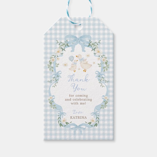 Étiquettes-cadeau Blue Bow Silly Goose Baby Shower Thank You (Devant)