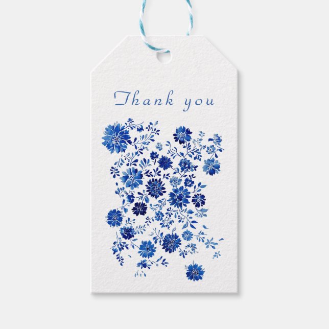 Étiquettes-cadeau Blue Chinoiserie Floral Wedding Thank You message (Devant)