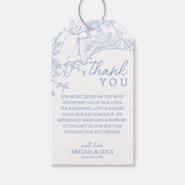 Étiquettes-cadeau Blue Chinoiserie Toile de Jouy Programme de mariag (Devant)