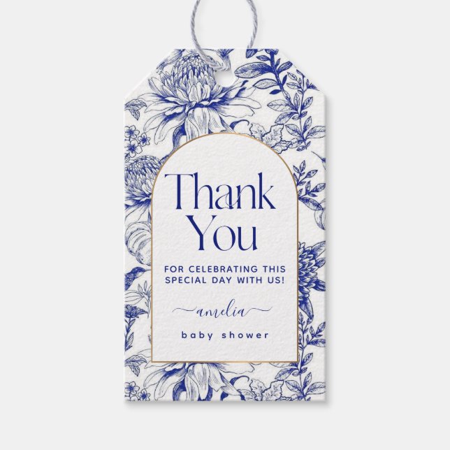 Étiquettes-cadeau Blue Chinoiserie Victorian Floral baby shower (Devant)