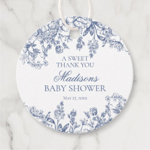 Étiquettes Cadeau Blue Chinoiserie Vintage Floral Baby shower Cercle