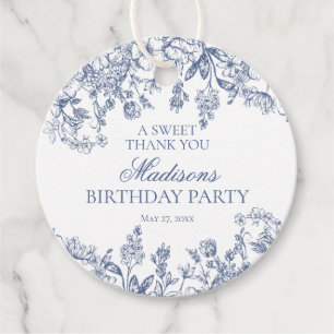 Étiquettes Cadeau Blue Chinoiserie Vintage Floral Birthday Circle