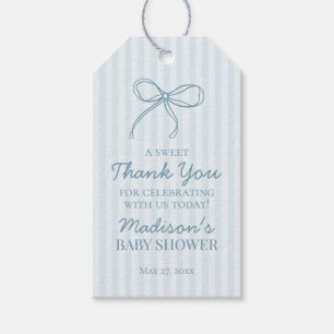 Étiquettes-cadeau Blue Coquette Bow Pastel Baby shower rayé Favorise