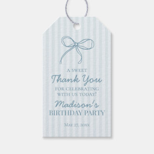 Étiquettes-cadeau Blue Coquette Bow Pastel rayé Anniversaire Favoris