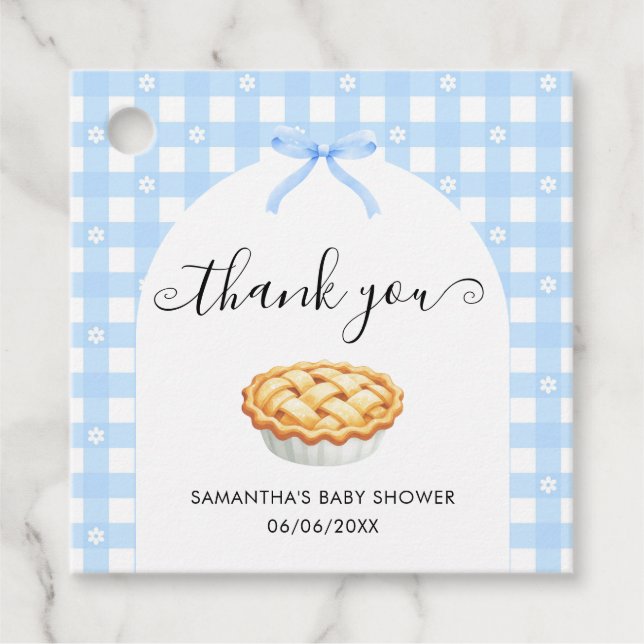 Étiquettes Cadeau Blue Coquette Pie Baby Shower Thank You (Devant)