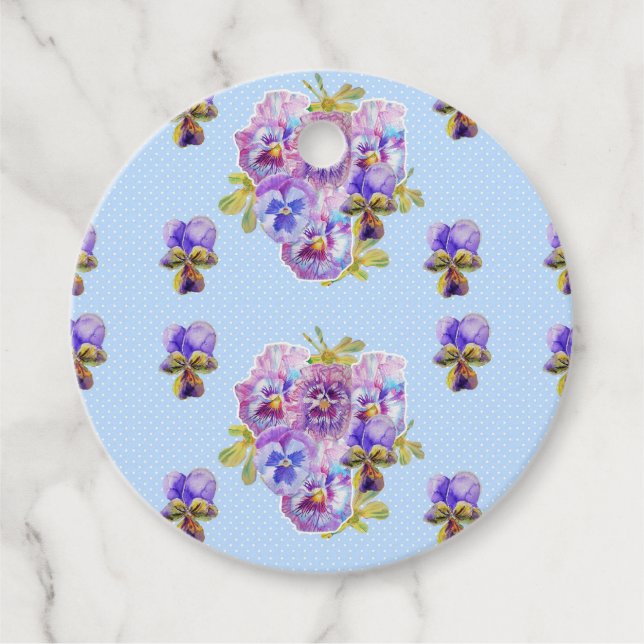 Étiquettes Cadeau Blue Dot Pansy Fleur Shabby Chic Retro Floral (Devant)