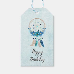 Étiquettes-cadeau Blue Dreamcatcher Design Boho élégant Anniversaire