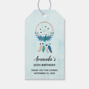 Étiquettes-cadeau Blue Dreamcatcher Design Boho élégant Anniversaire