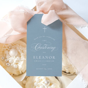 Étiquettes-cadeau Blue Elegant Calligraphie Christening Favoriser