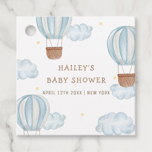 Étiquettes Cadeau Blue Elegant Hot Air Balloon Cloud Baby shower gar (Devant)