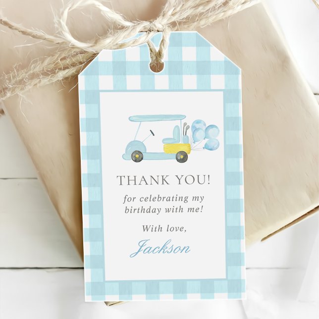 Étiquettes-cadeau Blue En vichy Golf Boy 1er anniversaire (Créateur téléchargé)