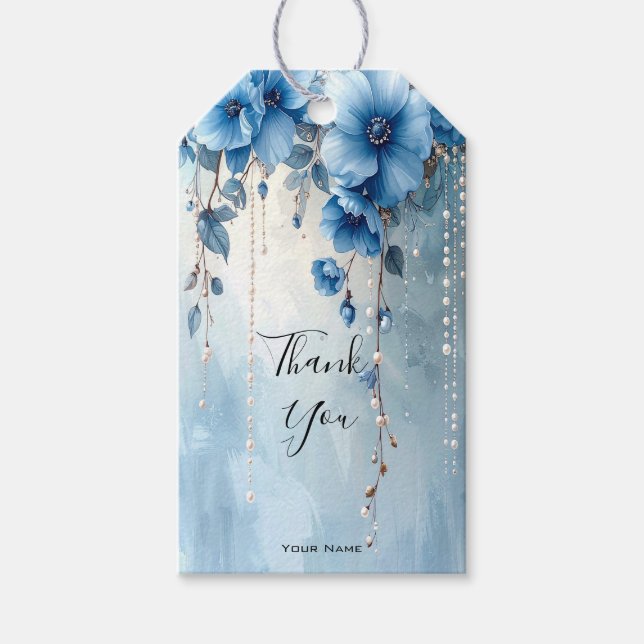 Étiquettes-cadeau Blue Flowers and Pearls Gift Tag (Devant)