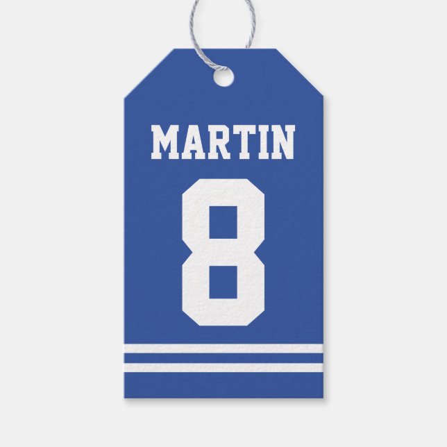 Étiquettes-cadeau Blue Football Jersey - Sports Thème Anniversaire (Devant)