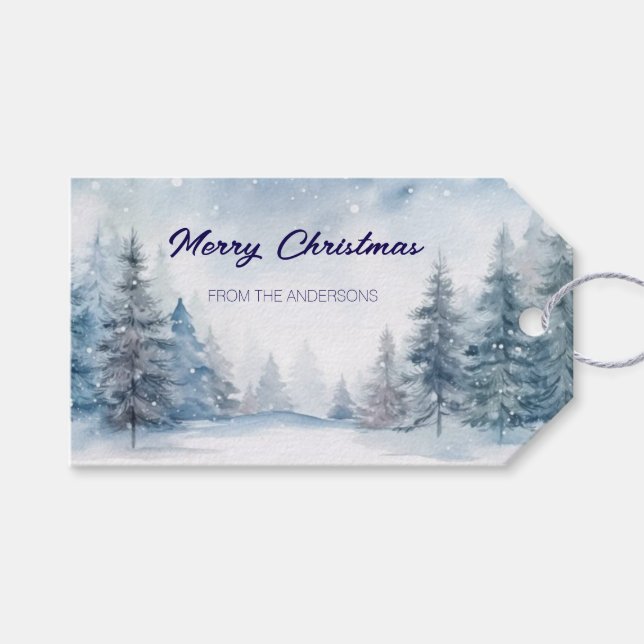 Étiquettes-cadeau Blue Forest in the Snow Personalized Christmas (Devant (Horizontal))