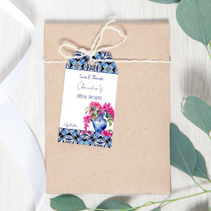 Étiquettes-cadeau Blue French Tiles Bougainvillea merci pour