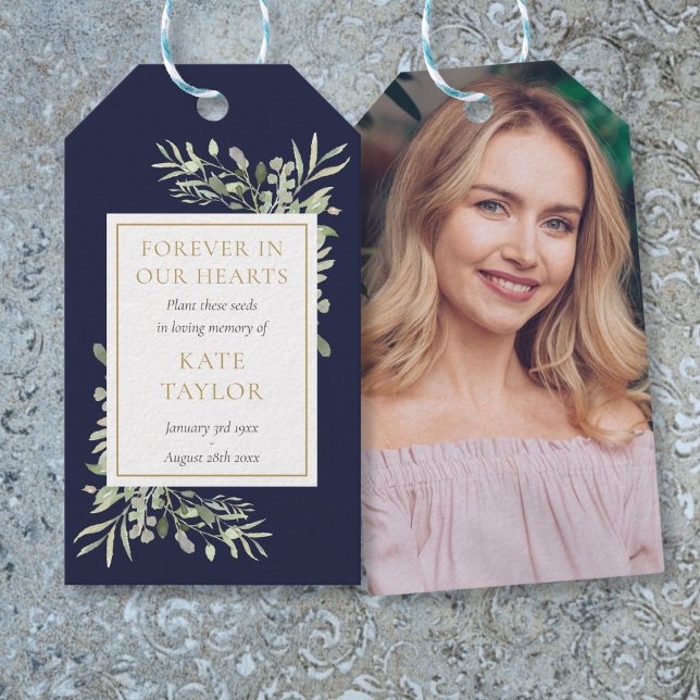 Étiquettes-cadeau Blue Funeral Memorial Greenery Seed Packet Photo (Blue Funeral Memorial Greenery Seed Packet Photo Gift Tags)