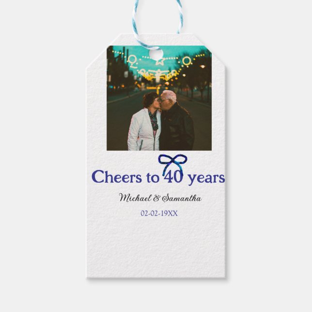 Étiquettes-cadeau Blue g bow salue à 40 ans mariage (Devant)