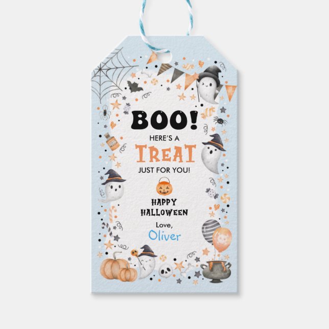 Étiquettes-cadeau Blue Ghost Happy Halloween Boy Birthday Party (Devant)