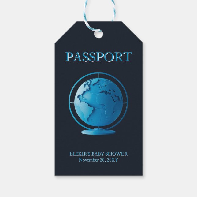 Étiquettes-cadeau Blue Globe Passport Travel Baby Shower (Devant)