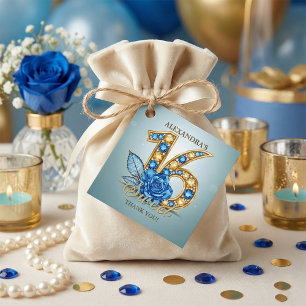 Étiquettes Cadeau Blue Gold Diamants Saphir Rose Douze Ans Anniversa