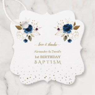 Étiquettes Cadeau Blue Gold Flowers garçons jumeaux 1er anniversaire