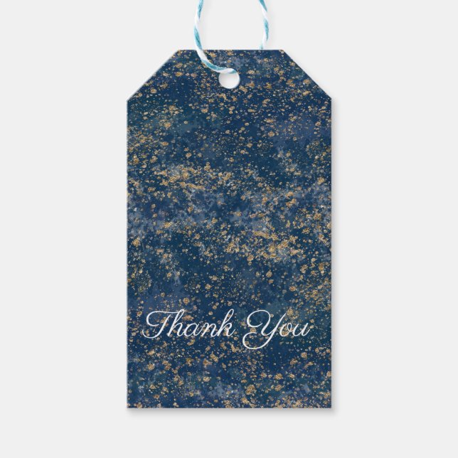 Étiquettes-cadeau Blue Gold Splatter moderne Glam Mariage mariage (Devant)