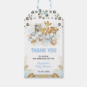 Étiquettes-cadeau Blue Gold Tropical Safari Animaux Baby showers gar
