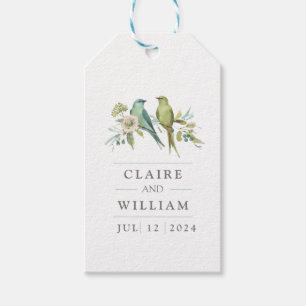 Étiquettes-cadeau Blue Green Birds Botanical Watercolor Mariage