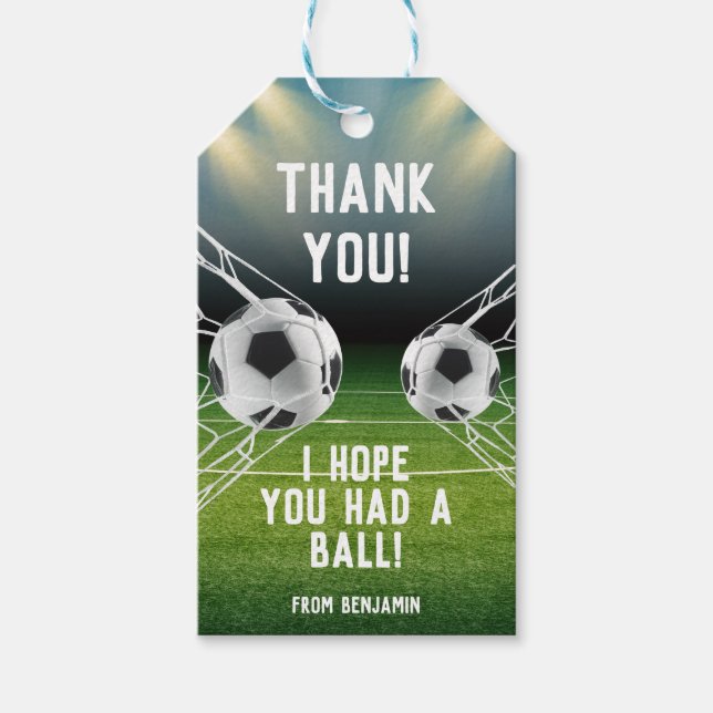 Étiquettes-cadeau Blue Green Soccer Stadium Sports Thème Anniversair (Devant)