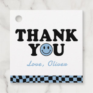 Étiquettes Cadeau Blue Happy Smile Boy 1er anniversaire Merci