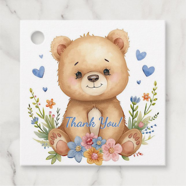 Étiquettes Cadeau Blue Hearts Pastel Flowers Birthday Boy Party (Devant)